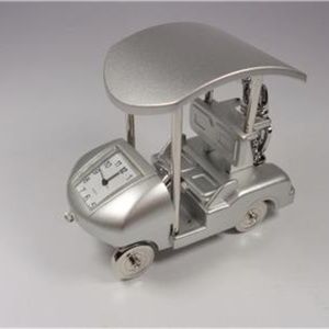 DIE CAST METAL SILVER GOLF CART DESK CLOCK CARD HL